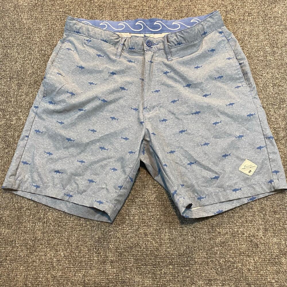 Trunks Shark Print Flat Front Shorts Mens Sz 30 Cotton Casual Summer Swim Wear